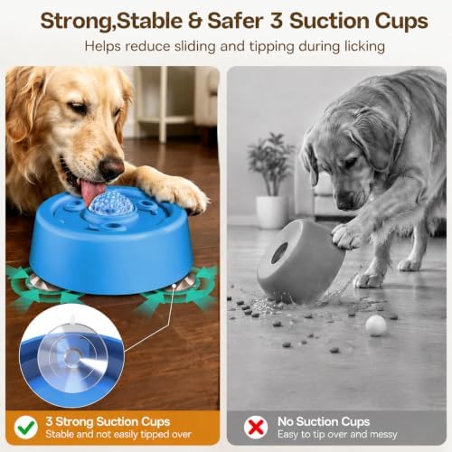 Senneny Slow Feeder Dog Licking Bowl with Rolling Ball,Slow Feeder with 3-Suction Base for Liquid Treats,Non-Slip Interactive Dog Enrichment Toy for Boredom Relief, BPA-Free for Various Dog Breeds