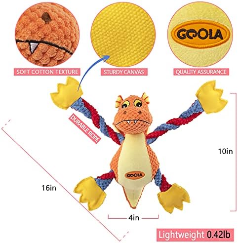 GOOLA Dog Squeaky Toys, Cute Dragon Interactive Plush Stuffed Toy with 5 Squeakers and Crinkle Paper,Pet Rope Chew Toy for Puppy Small Medium Large Breed Dogs
