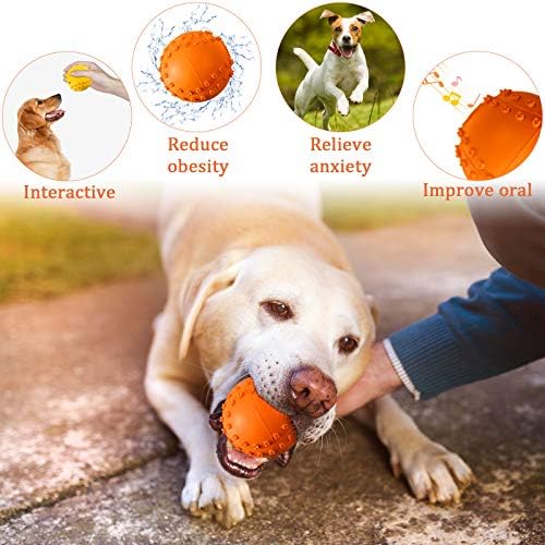 Frienda Squeaky Dog Toy Ball Reliable Rubber Squeaker Fun Interactive Puppy Chew Toys Beach Outdoor Dog Ball for Large and Small Pet(Tennis Shape)