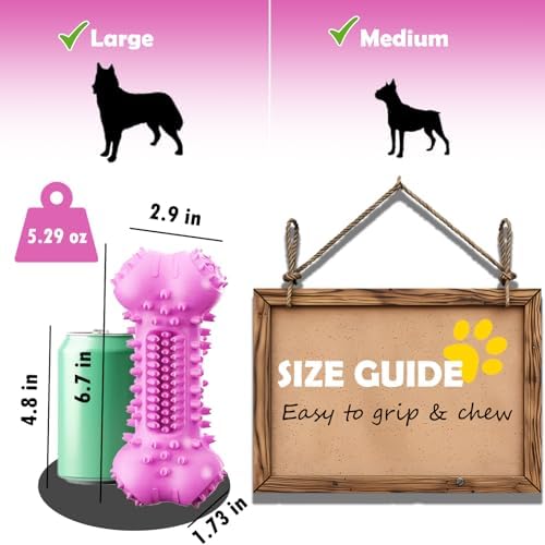 Toothbrush Dog Chew Toy, Stick Bone for Dog Teeth Cleaning, Tooth Brushing, Teething Chew Toys, Interactive Treat Dispenser Toy & Bite and Brush Toy for Medium and Large Dogs - Pink