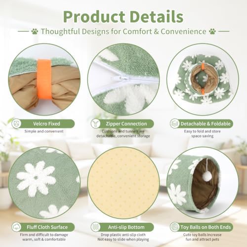 BWOGUE Bunny Tunnel Bed, 2-in-1 Collapsible Rabbit Tunnel Hideout with Mat