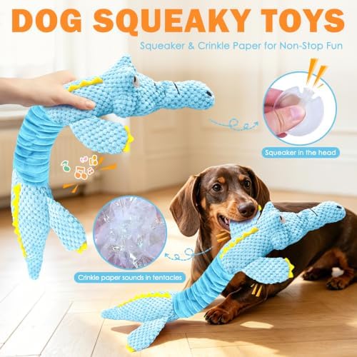 WOWBALA Crocodile Squeaky Dog Toys for Puppy, Small and Medium Breed