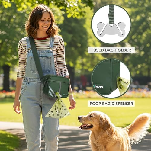 PetAmi Dog Walking Bag, 3-in-1 Crossbody Fanny Pack Treat Pouch,Olive Green