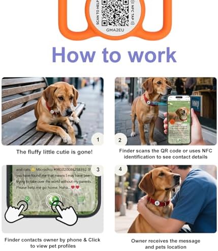 QR Code Dog Tag with NFC, Personalized Pet ID Tag, Silent Silicone Dog ID Tag, Modifiable Pet Online Profile, Multiple Emergency Contact, Scan QR Code Send Location Email (Small, Orange)