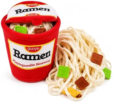 Ramen Cup Dog Toy, Interactive Dog Puzzle Toy, Hide and Seek Snuffle Game, Treat Dispensing Plush Noodle Cup, Nose Work, Food Hiding, Crinkle Toy and Dog Enrichment Game for Small and Medium Dogs
