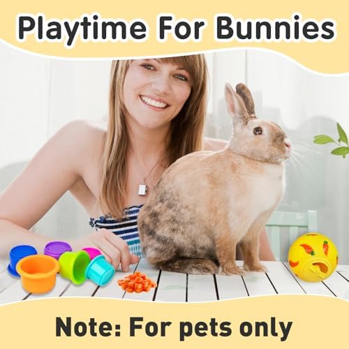 8 Pcs Colorful Stacking Cups and a Ball for Rabbits, Colorful Bunny Cups for Rabbits and Small Animals, Nesting Rabbit Cups of Different Sizes, Bunny Stacking Cups for Hiding Food and Playing