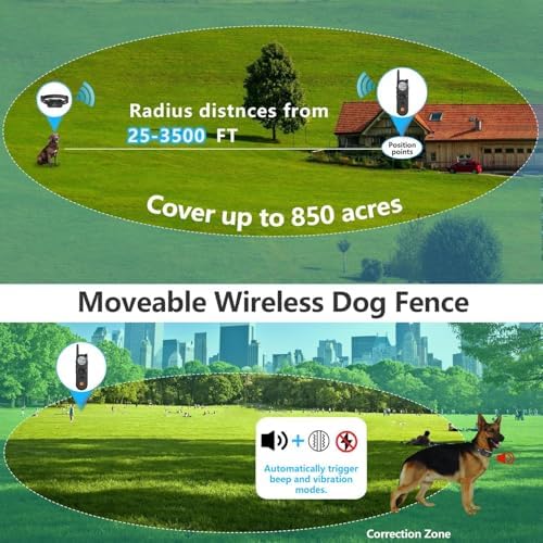 Htcuto X3 Wireless Dog Fence & Training Collar for 2 Dogs, 3500FT Adjustable Fence & 6100FT Remote Collar, IPX7 Waterproof, 185 Days Standby Rechargeable Battery, 3 Training Modes, 10-130 lbs