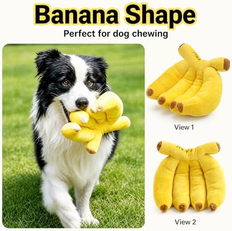 ×Plush Yellow Banana Dog Chew Toy,Squeaky Interactive Stuffed Toy