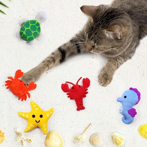 CiyvoLyeen Plush Sea Animal Catnip Toys for Indoor Cats 6 Pack