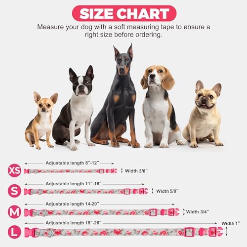 azuza Dog Collar with Bow Tie, Soft and Comfortable Adjustable Bowtie Dog Collar for Large Dogs (L, Camellia Flower)