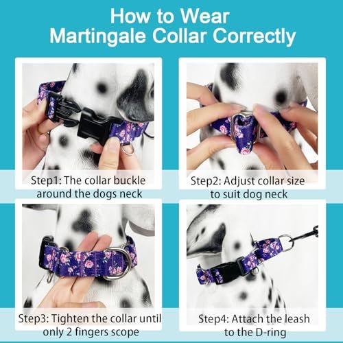 Martingale Collar for Dogs with Buckle Purple Floral Girl Female Soft Nylon Dog Collars for Extra Large Dogs (Purple Flower, XL)