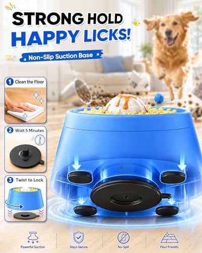 Interactive Slow Feeder Dog Bowl with Rolling Lick Ball for Liquid Treats