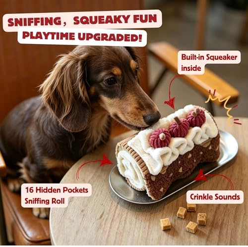 Dog Puzzle Toys - Enrichment Squeaky Snuffle Treat Dispensing, Interactive Dog Toys for Boredom and Mental Stimulating, Cherry Roll Cake Mat Dog Toy for Small, Medium and Large Dogs