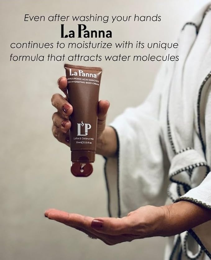 La Panna Coffee & Coconut Milk Body Cream for Women & Men | 72H Deep Moisture Cream with Hyaluronic Acid & Vitamin E | Hydrates, Nourishes & Softens | Fast Absorbing | Cruelty-Free & Vegan | 2.5 fl oz