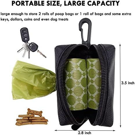 Dog Poop Bag Rolls Holder for Leash + 20 Doggy Waste Bags, Black