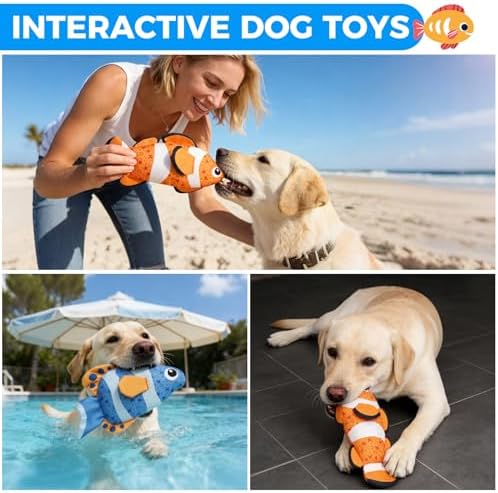 Mihachi Floating Dog Water Pool Toys 2 Pack for Swimming Pool, Interactive Crinkle Pet Puppy Chew Toys for Play and Training, Funny Fish Toy for Small Medium Large Breed, Blue & Orange Fish