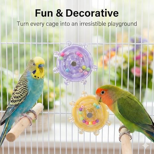 2 Pcs Bird Toys for Parakeets, Colorful Spin Wheel Toy, Interactive Bird Educational Toy for Small Birds Bird Cage Enrichment Toy for Cockatiel Parakeet Entertainment Bird Toys, Sun Conure Toys