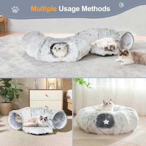 Cat Tunnel Bed for Indoor Cats, Zipper-Style Warm Soft Cat Donut Tunnel Toy