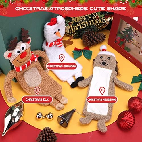 SCENEREAL Stuffless Christmas Squeaky Dog Toys for Small Medium Large Dogs, Plush Tough Pet Chew Toy, Durable No Stuffed Puppy Teething Toys for Boredom and Stimulating (Elk & Hedgehog & Snowman)