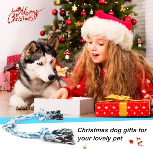 SZEE Dog Rope Toys, 24 in 3 Knots Chew Rope for Medium and Large Dogs, Natural Cotton Pet Pull Toy for Tug of War and Teeth Cleaning (Blue)