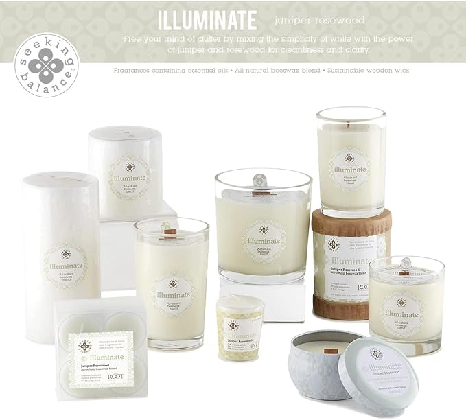 Root Candles Scented Spa Candles Seeking Balance® Handcrafted Wood Wick Aromatherapy Candle, 5.8-Ounce, Illuminate: Juniper Rosewood