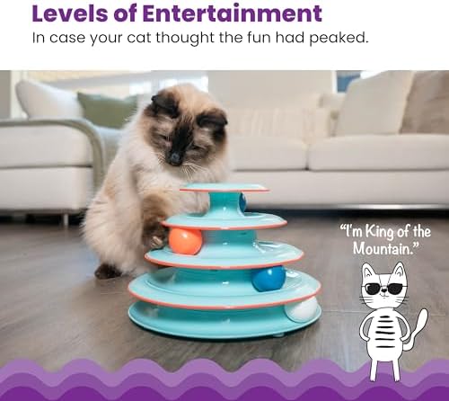 Catstages Chase Meowtain 4-Tier Interactive Cat Track Toy, 10.1" x 7.1" | 4-Level Tower, 4 Spinning Balls, Non-Slip Base, Interactive Enrichment, Indoor Cats & Kittens, Multi-Cat Homes