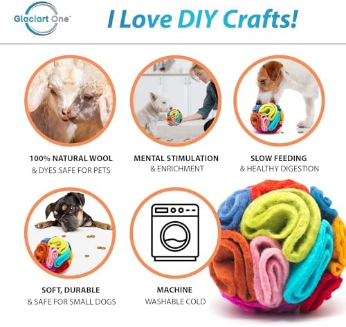 Glaciart One Snuffle Ball for Dogs - 5”x 5” 100% Natural Wool- Treat Dispensing Puzzle Toy for SM & MED Breeds - Mental Stimulation, Slow Feeding, and Interactive Play - Machine Washable