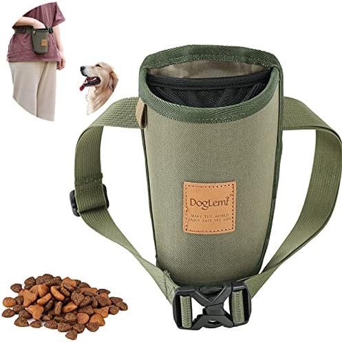 Dog Treat Training Pouch 3 Ways to Wear Elastic Leak-Proof Food Mesh Design Built-in Poop Bag Dispenser Adjustable Multifunctional Shoulder/Waist Bag for Pet Walking and Travel（Army Green ）