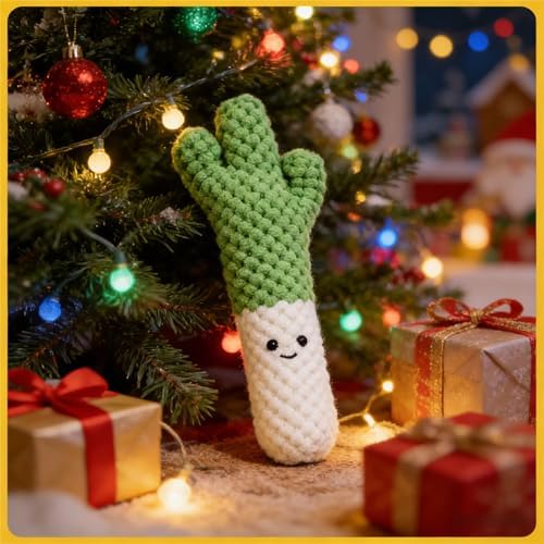 Squeaky Veggies Stuffed Dog Toy Crinkle Plush Interactive Chew Toy for Small Medium Dogs Soft Teething Puppy Toy with Sound Mental Stimulation Birthday Pet Gift (Welsh Onion)