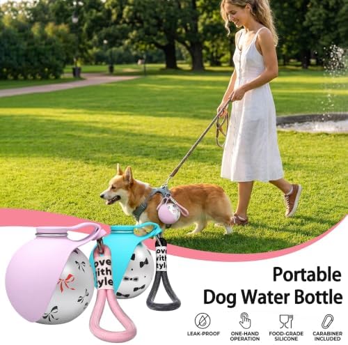 Portable Pet Water Bottle & Collapsible Dog Bowls, Spill Proof Water Dispenser, Cat Food Container & Dog Treat Holder, Small Size Pet Supplies Travel Accessories for Puppy