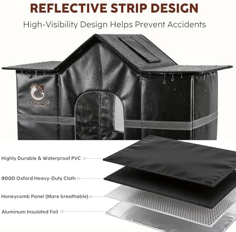 Large Outdoor Heated Cat House with Escape Door 28" x 16" x 17" Black