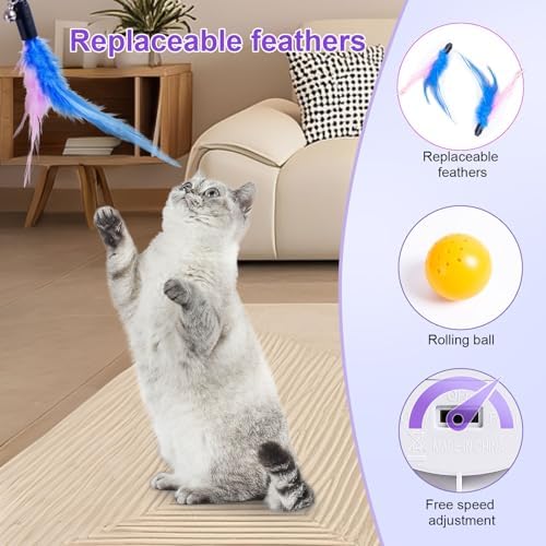 Cat Toys, Interactive Cat Toy for Indoor Cats, Automatic Interactive Kitten Toy, Fluttering Feather, Track Balls, Rotating Track Feather Enrichment Kitty Toys for Multi-cat Family (Green)