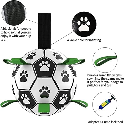 QDAN Large Dog Toys, 8 Inch Soccer Ball for Dogs with Straps, World Cup Interactive Toys for Tug of War, Puppy Birthday Gifts, Water Toy, Durable Dog Balls for Medium Large (Pack of 2)