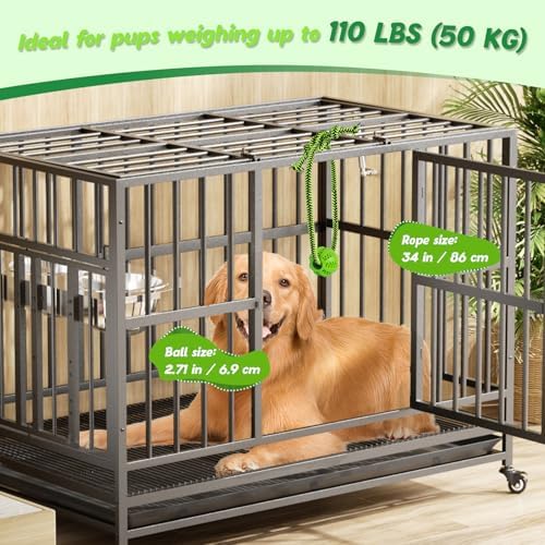 Engaging Chew Toys for Dogs - Puppy Crate Training Aids, Puzzle Treat Dispenser with Rope Ball for Reducing Stress and Anxiety, Compatible with Peanut Butter Treats (Green)