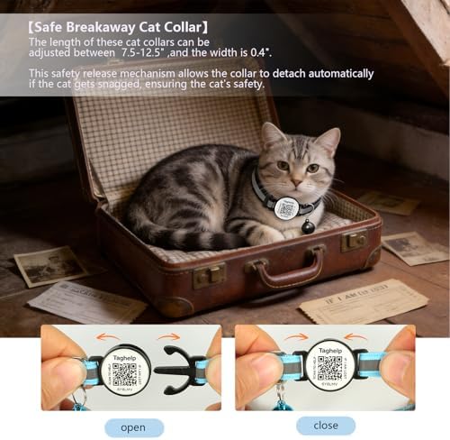 Reflective Kitten Collars with Bell,Cat Collar Breakaway with QR Code Name Tag, Cat ID Tag Personalized, Ultra-Durable, Adjustable, Quick Release, Fits Most Girl Boy Small Large Cats (Black)