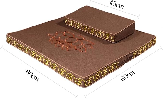 Portable Foldable Meditation Cushion Mat Set with Washable Cotton Linen Cover, Larger Thick Yoga Mat Bolster Floor Pillows Seating for Adults Meditation Accessories Beige1-80CM