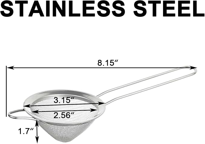 Small Fine Mesh Strainer, Stainless Steel Mini Sieve, Bar Strainer for Cocktail, Juice, Coffee, Tea Strainer for Loose Leaf Tea, Mini Sifter for Matcha, Flour, 1 Pack | 3.15 In Mini Strainer, for Cocktails, Loose Tea, Juice, Fits Most Cups and Mugs