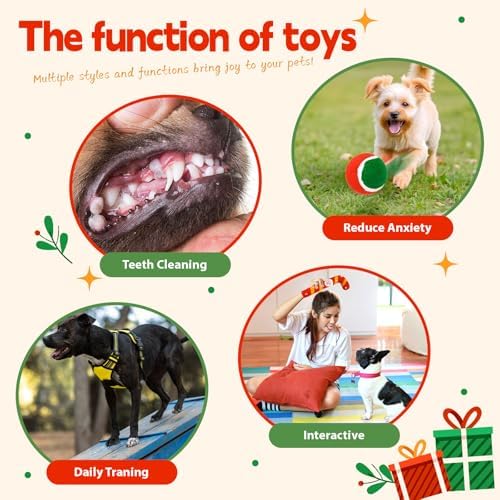 BAEJMJK 6Pcs Christmas Small Dog Toys Set-Xmas Holiday Squeaky Dog Toy Ball and Rope Dogs Toy Set -Funny Interactive Puppy Chew Toys with Christmas Tree Santa Claus and Reindeer Designs