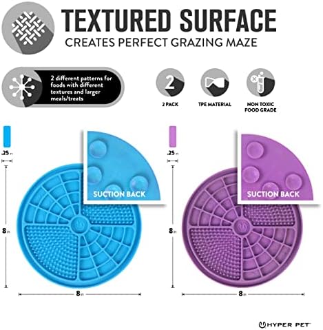 Hyper Pet IQ Treat Mat, Lick Mat for Dogs & Cats, Dental Care, Boredom Buster, Textured Surface, Suction Cups, 7.88x0.25x7.88in, Blue/Purple