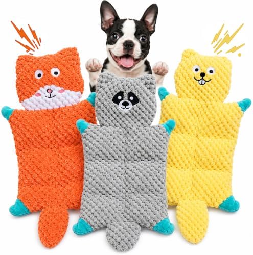 No Stuffing Squeaky Dog Toys for Samll Medium Large Breeds, 3 Pack Durable Plush Puppy Chew Toys for Teething and Boredom, Interactive Dog Toy to Keep Them Busy