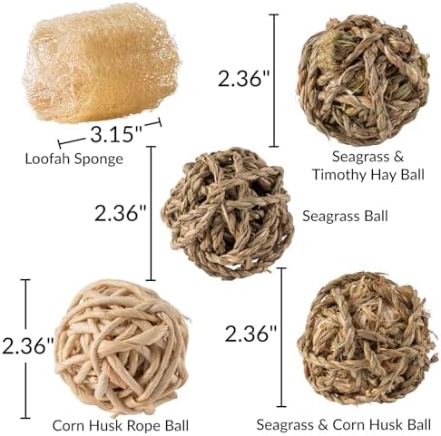 7 Pcs Rabbit Chew Toys, Interactive Bunny Foraging Toy, Natural Materials, Loofah Sponges, Seagrass Balls, Dental Cleaning, Relieve Stress