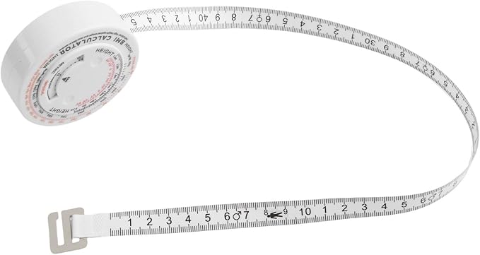 Retractable BMI Body Mass Index Tape Measure 150cm, Push-Button Locking Diet Calculator for Waist Chest Hip Thigh, Plastic Measuring Tool