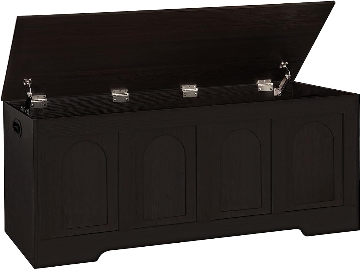Storage Chest, Wooden Toy Box, Espresso 47.2" L | Entryway Shoe Bench, 2 Soft-close Hinges, Finger-safe Flip-Top Lid, Easy Assembly, Farmhouse Large Trunk, Living Room/Bedroom