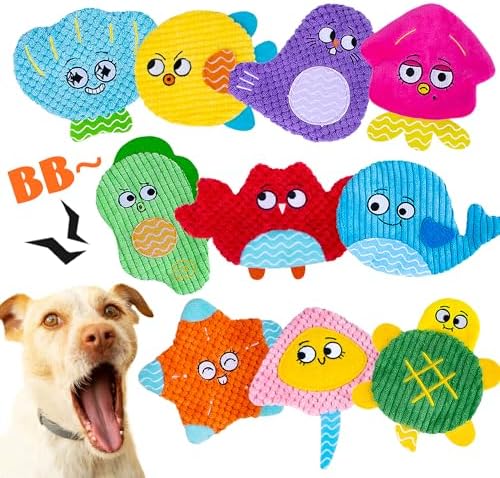 Squeaky No Stuffing Dog Toys 10 Pcs,Crinkle Dog Toys for Small Medium Breed