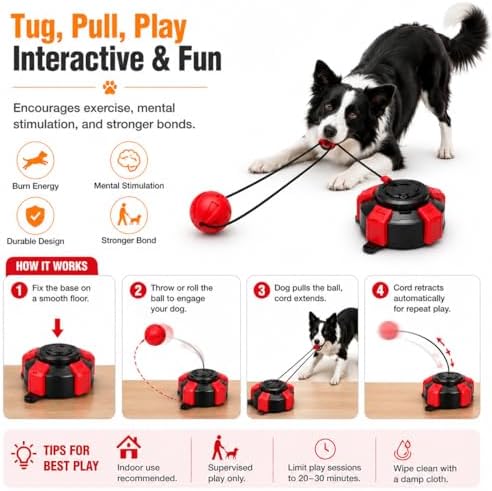 Interactive Suction Cup Dog Toy for Boredom Relief, Tug of War and Self Play with Rope and Rubber Ball, Dog Toys to Keep Them Busy Indoors Or Outdoors (BR)