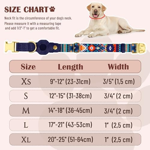 AirTag Dog Collar for Small Medium Large Breed - Adjustable Cute Pattern Dog Collar with Airtag Holder - Soft Leather Tracker GPS Apple Air Tag Pet Collars (Large, 17"-21" Neck Fit, Navajo)
