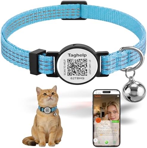 Kitten Collars with Bell & QR Code Name Tag - Breakaway Reflective Cat Collar with Personalized Smart ID Tag, Ultra-Durable & Adjustable Quick Release Design - Fits Most Cats (Blue)