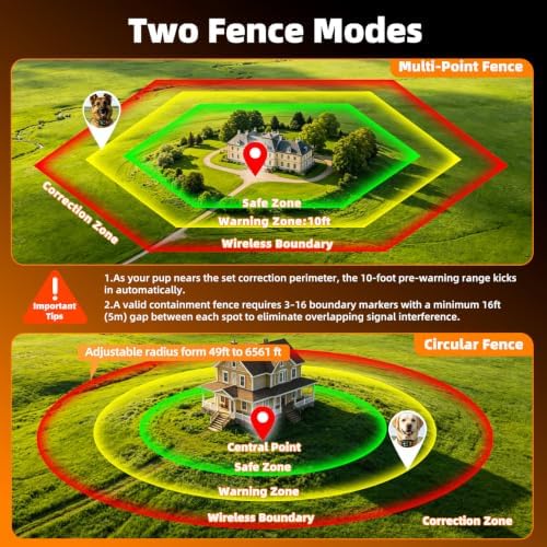 GPS Wireless Dog Fence Collar System 2 Mode Boundary IPX7 No Monthly Fee | 2026 GPS Chip Invisible Virtual Fence, Circular/Free-Form Boundary, Rechargeable Outdoor Pet Containment System for All Dogs