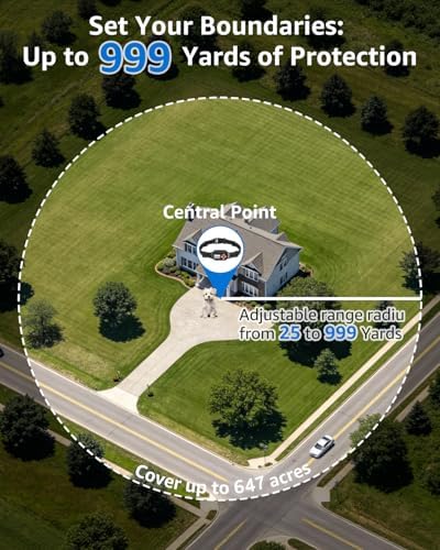 GPS Wireless Dog Fence with No Subscription | 25-999yards Adjustable Boundary, IPX7 Waterproof, Beep Vibration Shock Correction, Outdoor Use, for Dogs Over 18 Lbs
