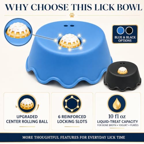 Dog Lick Bowl with Rolling Ball, 10 fl oz Liquid Treat Feeder, Blue